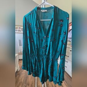 Teal Floral Button-Down Romper